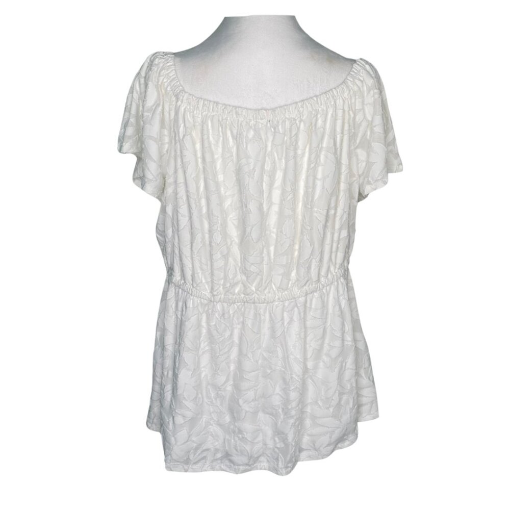 Lane Bryant White Off Shoulder Elastic Waist Semi-Sheer Top, Size 18/20 #278 - Picture 5 of 12